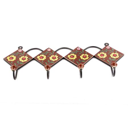 Brown And Yellow Ceramic Floral Tiles Hooks Online